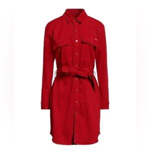 MOTHER denim shirt dress stretchy poppy red M